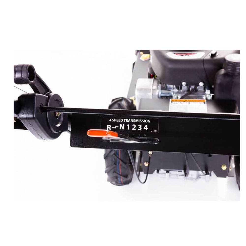 Swisher 24" walk behind rough cut mower, angled view showcasing 11.5HP engine and speed controls.