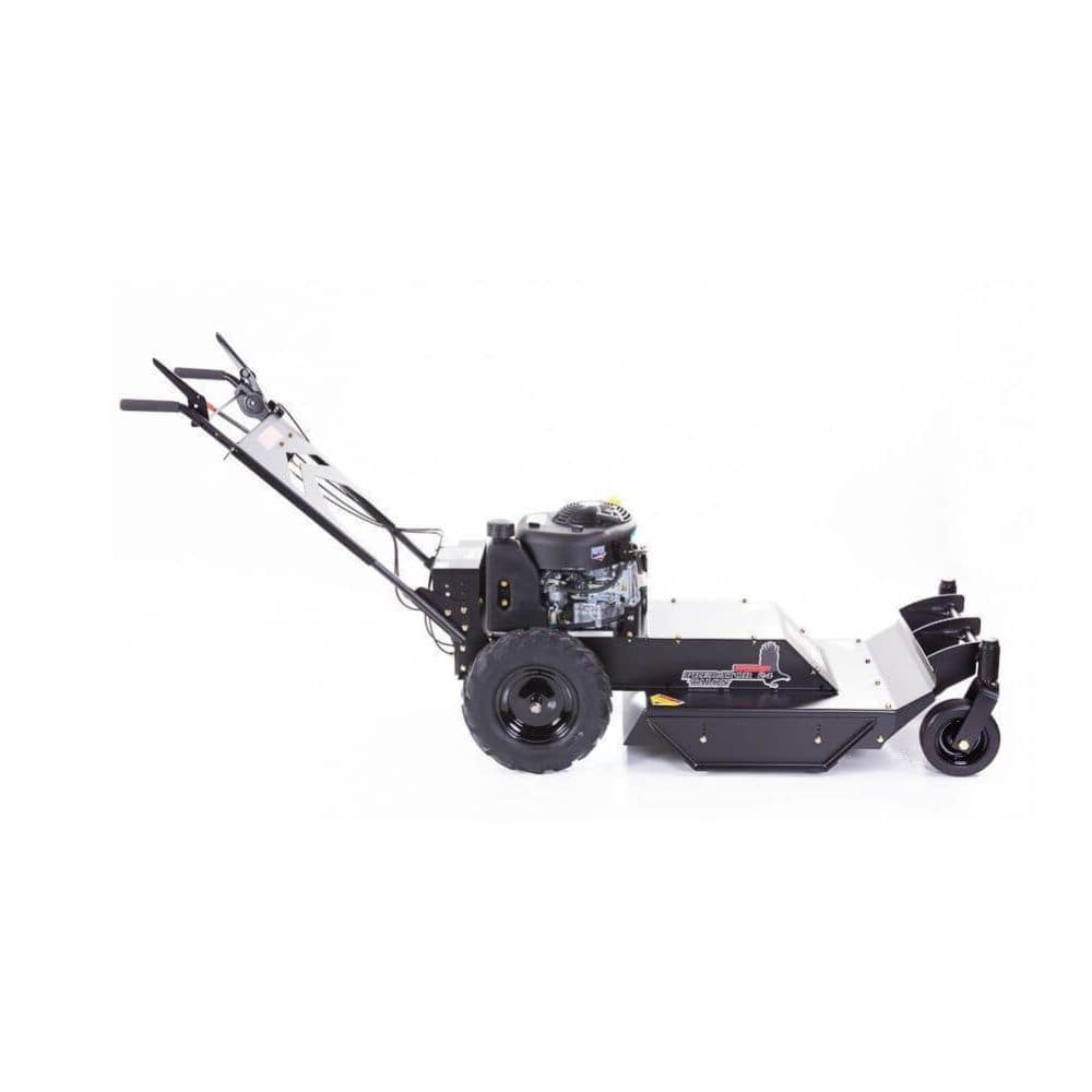 Swisher 24" Walk Behind Rough Cut Mower, black with 11.5HP engine and heavy-duty wheels.
