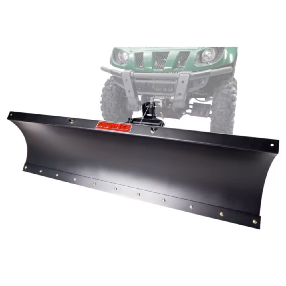 Swisher 2645R 50" ATV Plow Blade front view, black steel construction with angled edges.