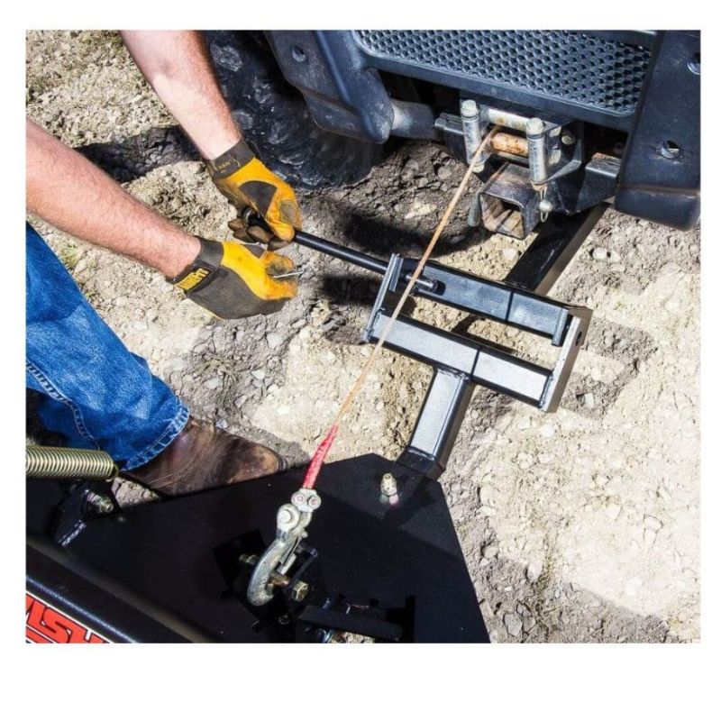 Swisher 2850 62" UTV Plow Blade assembly view, featuring robust metal construction and adjustable lever.