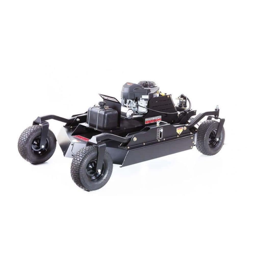 Swisher 44 Commercial Pro Rough Cut Mower, black with wheels and powerful Kawasaki engine.