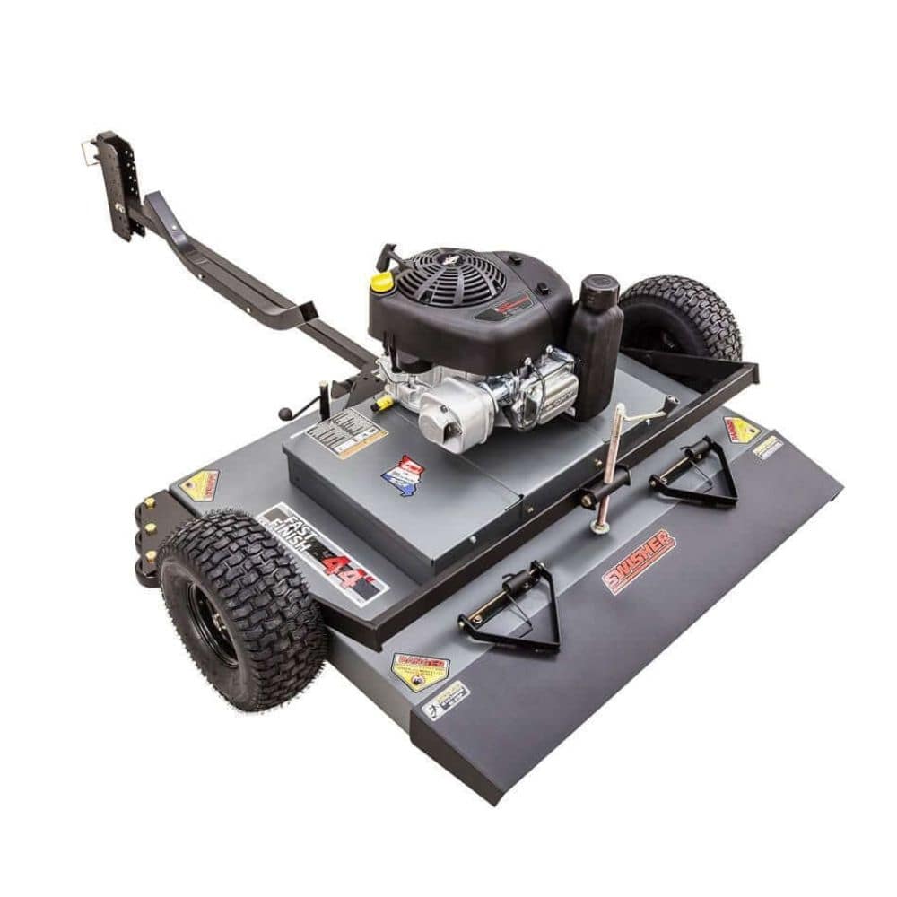 Swisher 44" Trail Mower with 11.5 HP Briggs & Stratton engine, angled view, features heavy-duty wheels.