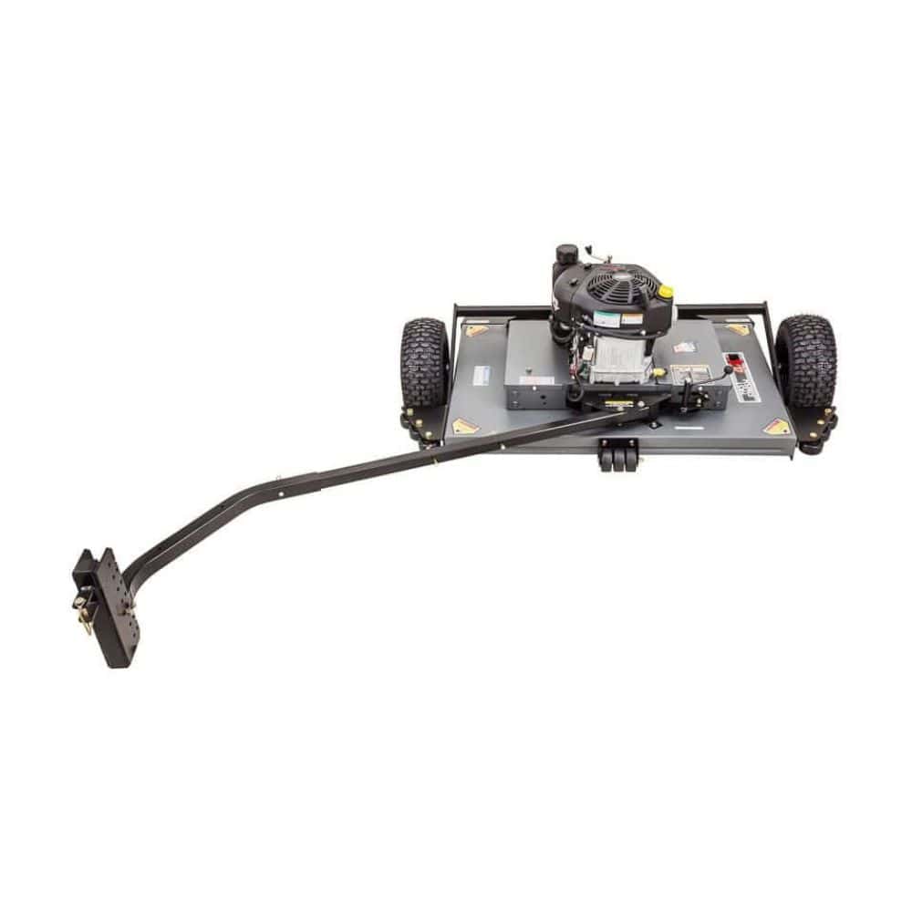Swisher 44 Trail Mower 11.5 HP, top-down view, black with large wheels and engine.