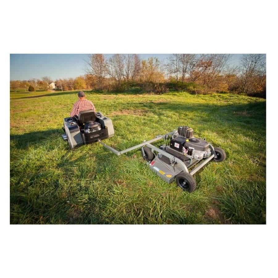 Swisher 60" Trail Mower, 12V, 15.5 HP, gray and black with wheels and handle.