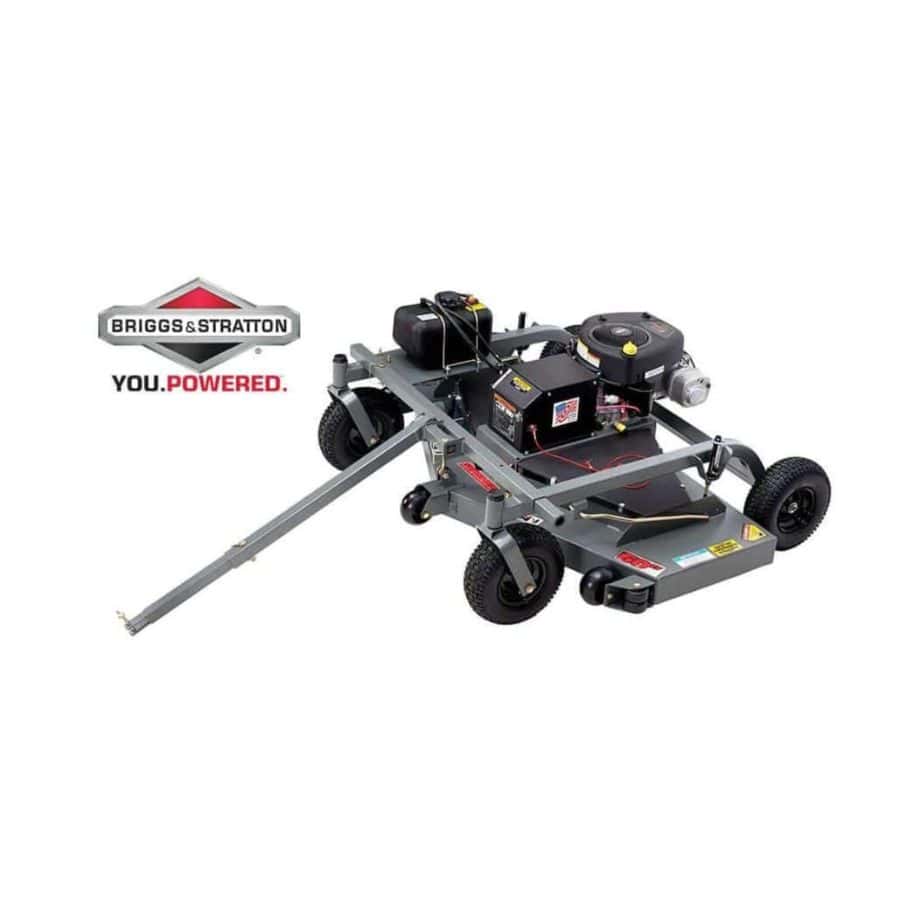 Swisher 60" Trail Mower 12V, gray with large wheels and a powerful Briggs & Stratton engine.