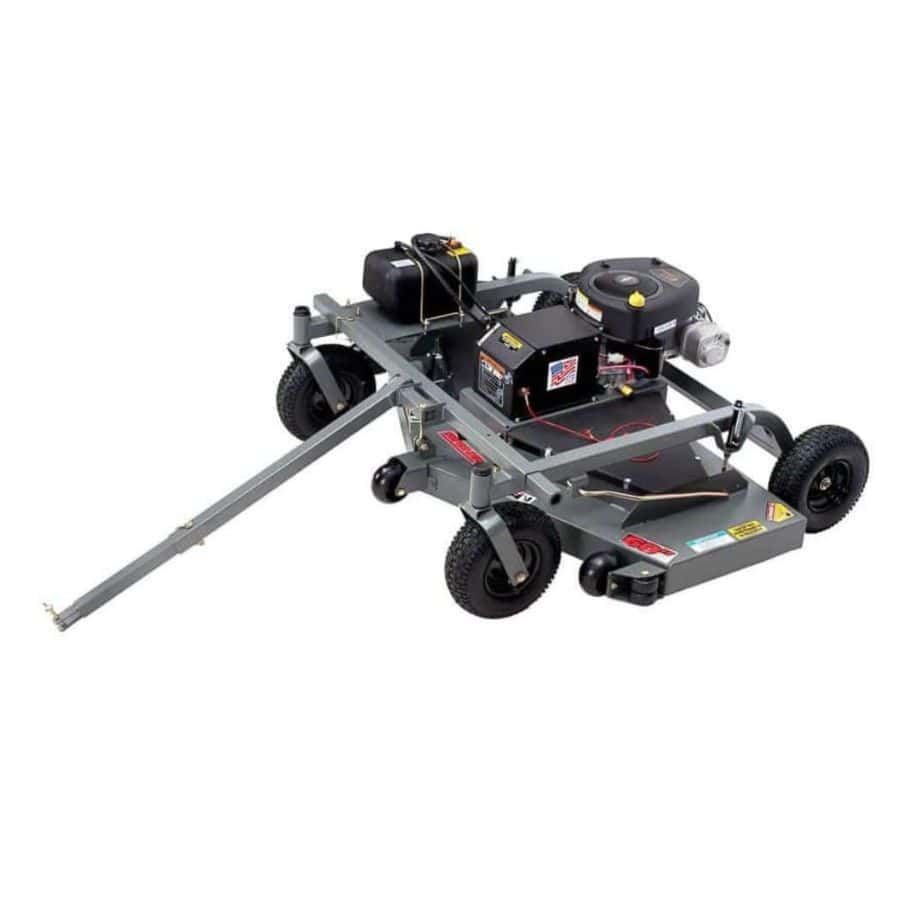 Swisher 60" Trail Mower 12V, gray with wheels and Briggs & Stratton engine.