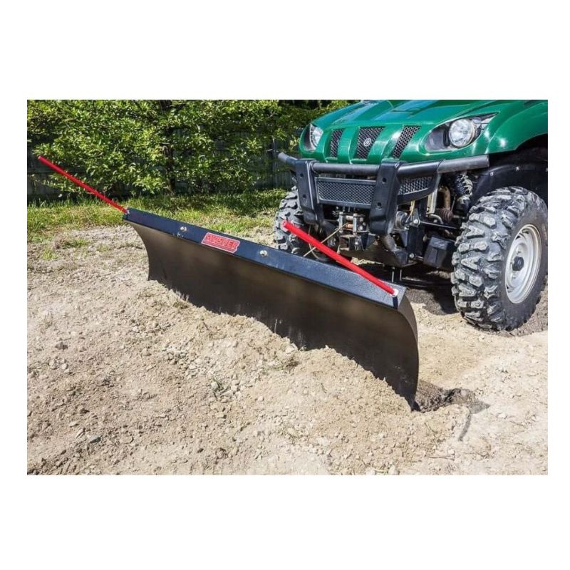 Swisher 62" UTV Commercial Pro Plow Combo angled view, featuring a black blade and red handles.