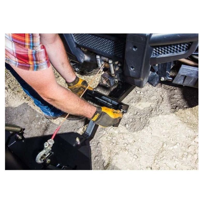 Swisher 62" UTV Commercial Pro Plow Combo close-up, showing mounting details and assembly in action.