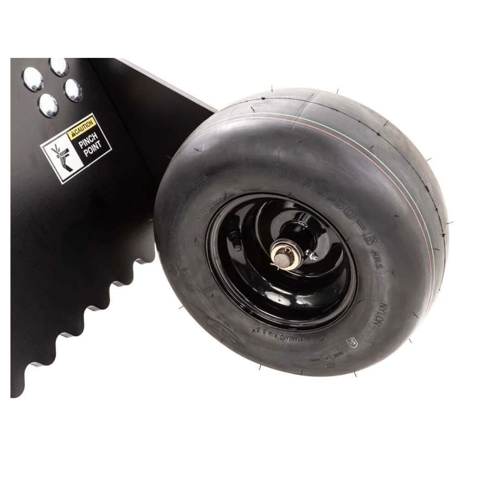 Swisher Commercial Pro RoadBuster Driveway Grader angled view with black wheel and attachment features.