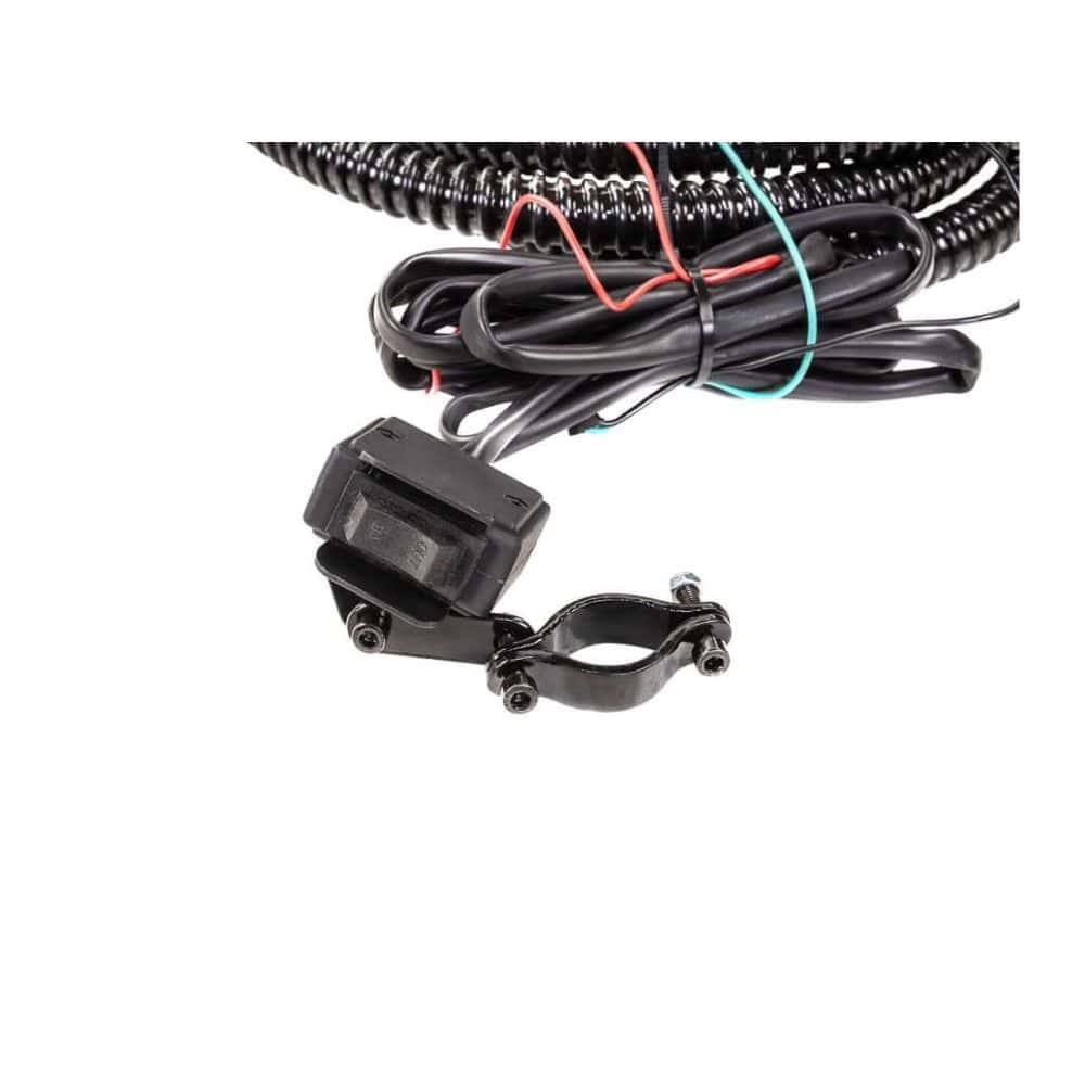 Swisher Commercial Pro RoadBuster Driveway Grader component, featuring a black clamp and electrical wiring.