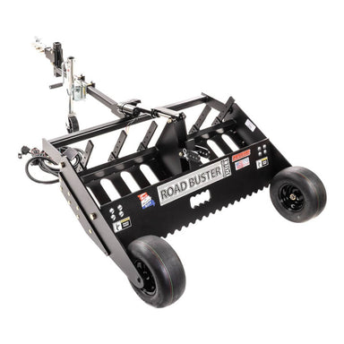 Swisher Commercial Pro RoadBuster Driveway Grader, black with wheels and adjustable scraper features.