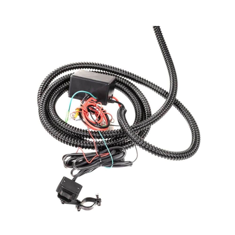 Swisher Commercial Pro RoadBuster Driveway Grader wiring harness, featuring black cables and connectors.