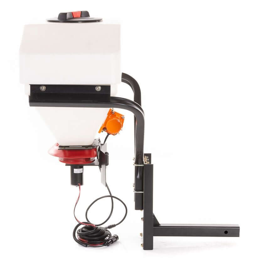 Swisher Commercial Pro UTV/Truck Spreader, angled view, white tank with red and black accents.