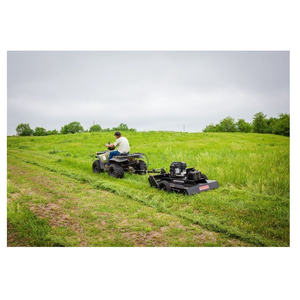 Swisher Country Cut 44" Rough Cut Mower, black with 14.5 HP Kawasaki engine and wheels.