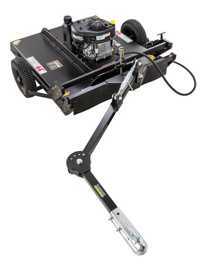 Swisher Country Cut 44" Trail Cutter, black, front view with 11.5 HP engine and wheels.
