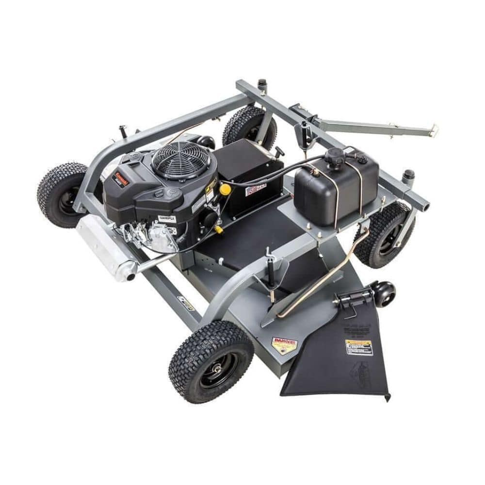 Swisher Fast Finish 60" commercial pro mower, angled view with 14.5 HP engine and durable wheels.