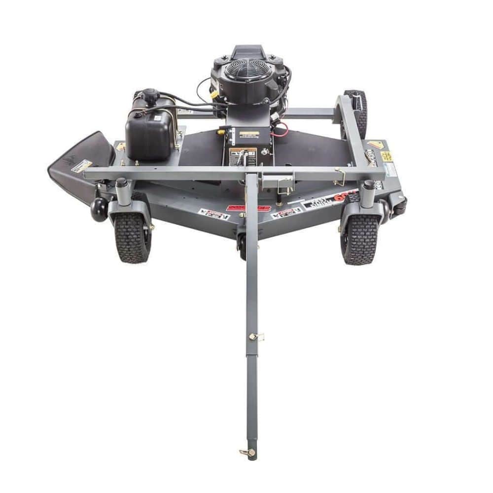 Swisher Fast Finish 60" commercial mower, gray with rear wheels and engine, top-down view.