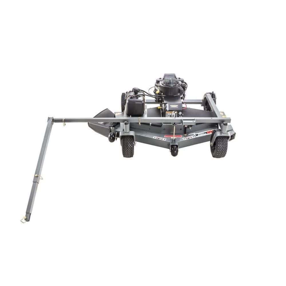 Swisher Fast Finish 60" mower, grey, top-down view with engine and durable wheels.