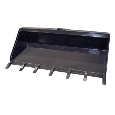 Toothed Skid Steer Bucket by Prime Attachments, black, front view with sturdy teeth for enhanced digging.