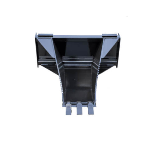 Unbreakable Skid Steer Stump Bucket front view, black with three cutting teeth and sturdy design.