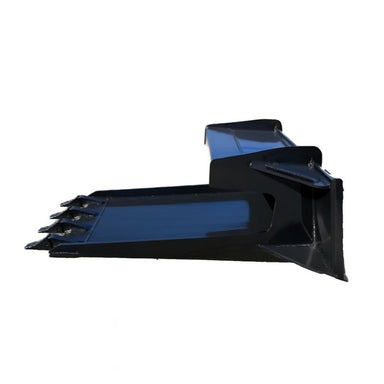 Black metal skid steer attachment on a white background