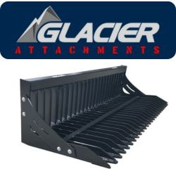 Glacier Attachments Logo with A Skid Steer Skeleton Bucket in Black
