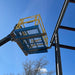 Star forklift work platform elevated at construction site