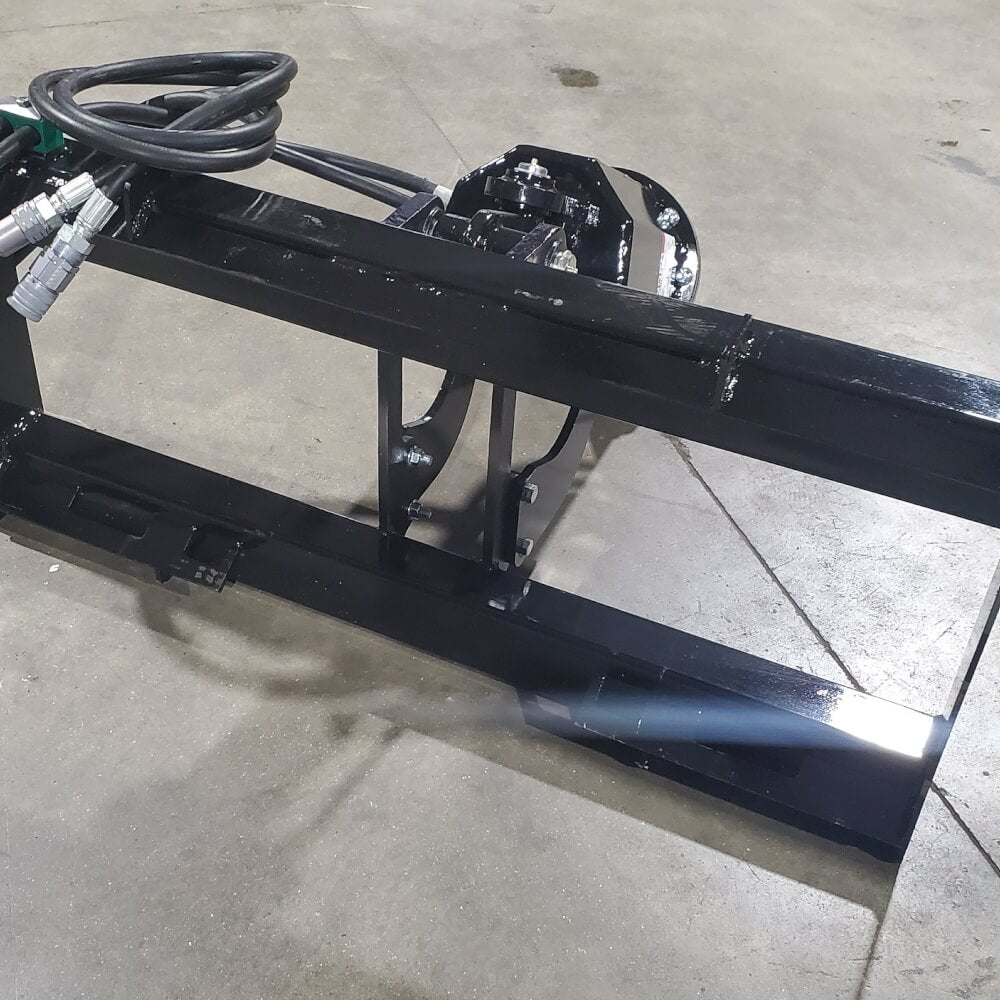 Glacier Attachments Auger Drive Unit for Skid Steer, black, angled view with hydraulic hoses.