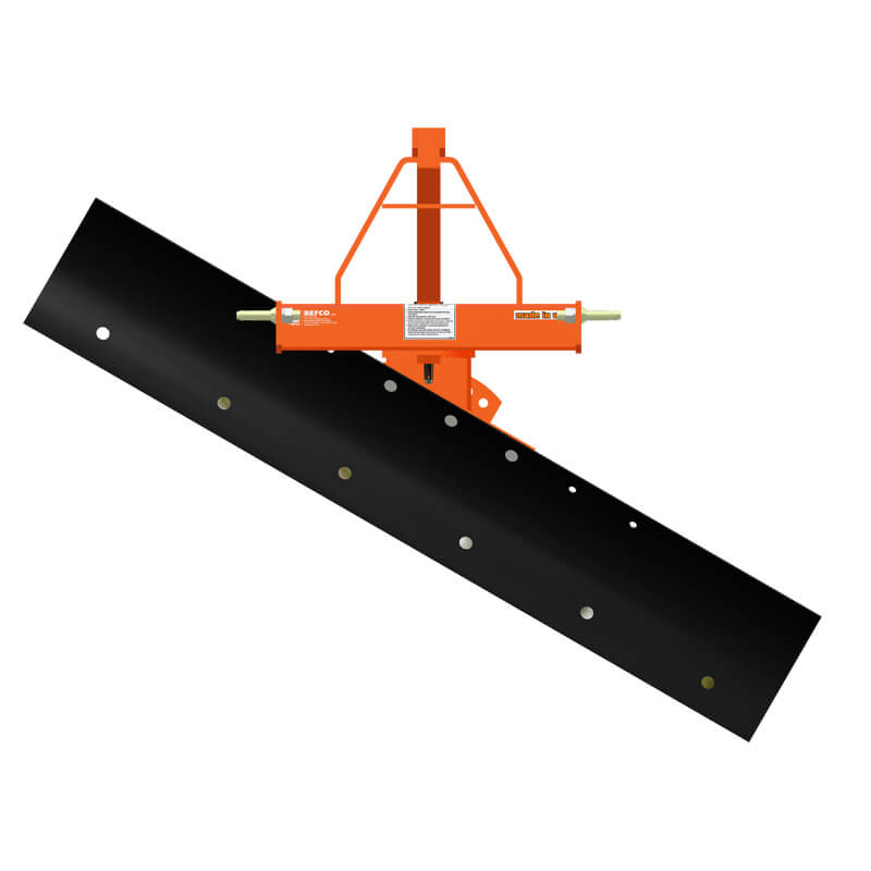 BEFCO 3 Point Rear Blade for Tractor, angled view, featuring an orange frame and black blade.