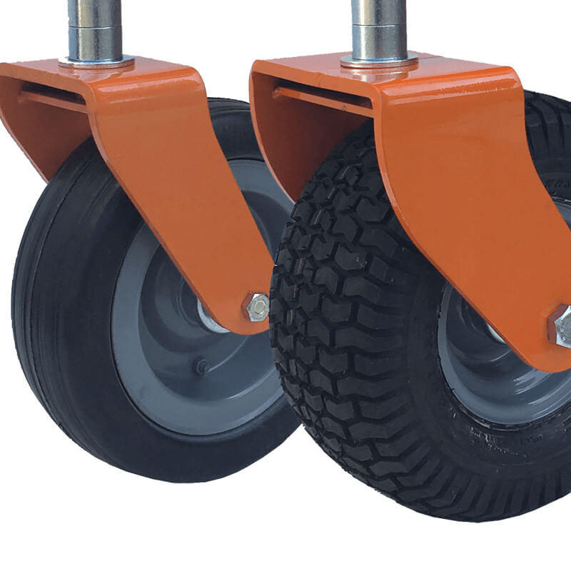 BEFCO C70 Grooming Mower angle view, featuring durable orange wheels and robust tire tread.