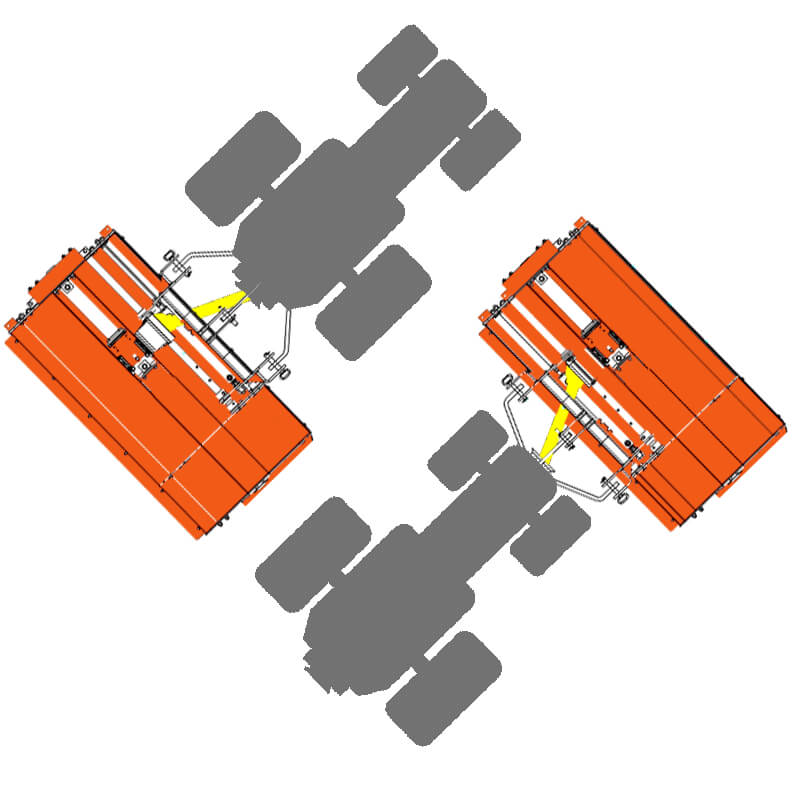 BEFCO Hurricane H40-S Flail Mower diagram, orange design with angled view and mechanical components.
