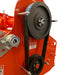 BEFCO Hurricane H40-S Flail Mower detail view, orange with pulleys and belts visible.