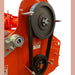 BEFCO Hurricane H40-S Flail Mower detail view, orange with pulleys and belts visible.