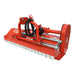 BEFCO Hurricane H40-S Flail Mower, orange with adjustable cutting bar and hydraulic hoses.