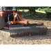 BEFCO Tractor Landscape Rake front view, orange with curved steel tines for efficient ground leveling.