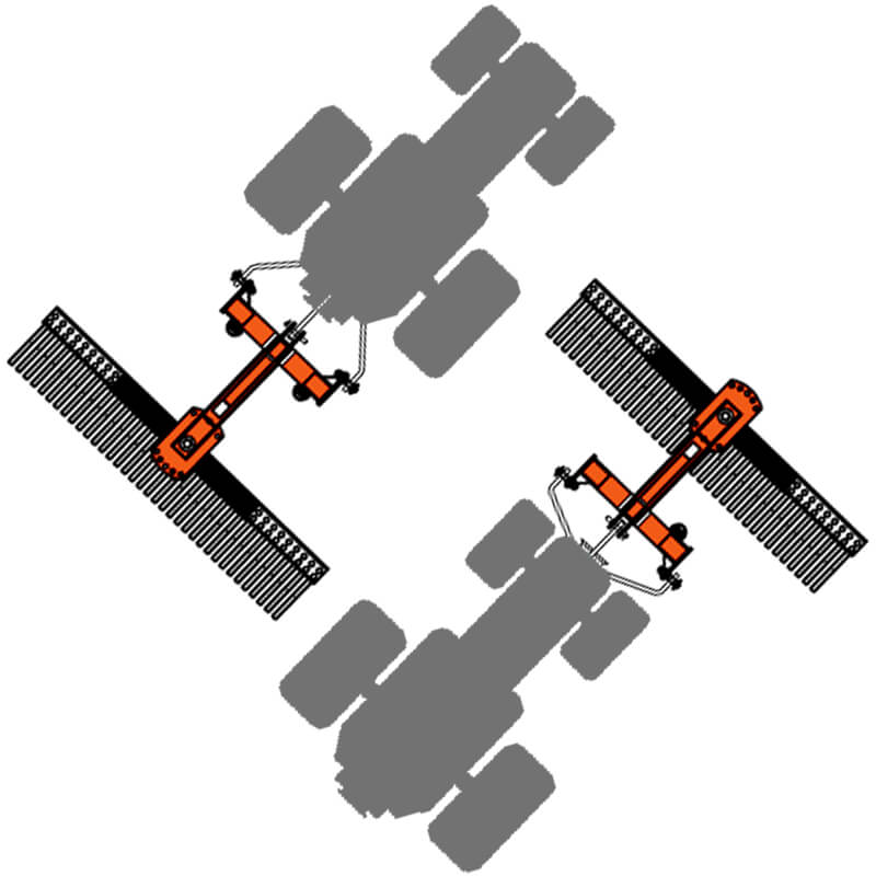 BEFCO Tractor Landscape Rake, top-down view, featuring orange frame and robust tines.