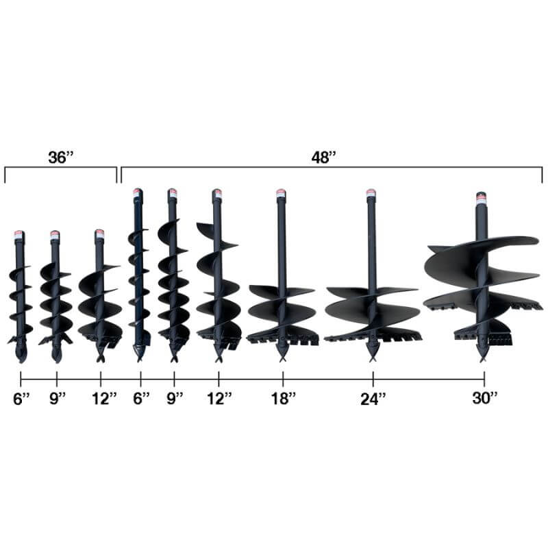 BEFCO Model 209-531 auger set for mole post hole digger, various sizes, black finish.