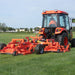 BEFCO Cyclone Flex Mower, orange front view with multiple cutting decks and large wheels.