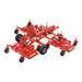 BEFCO Cyclone Super Flex Gang Grooming Mower in red, angled view with multiple adjustment features and wheels.