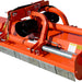 BEFCO Destroyer D90 Flail Shredder, orange, front view with cutting blades and hydraulic connections.