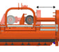 BEFCO Hurricane H40-S Flail Mower, orange, side view featuring wheels and cutting blades.