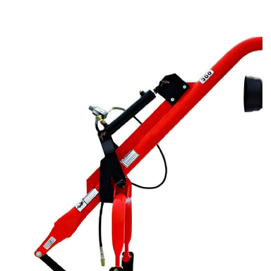 BEFCO Hydraulic Downforce Kit for Post Hole Diggers, red, angled view with hydraulic components.