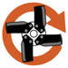 BEFCO T50 Rotary Tiller blade assembly, black and gray with a circular arrow graphic.