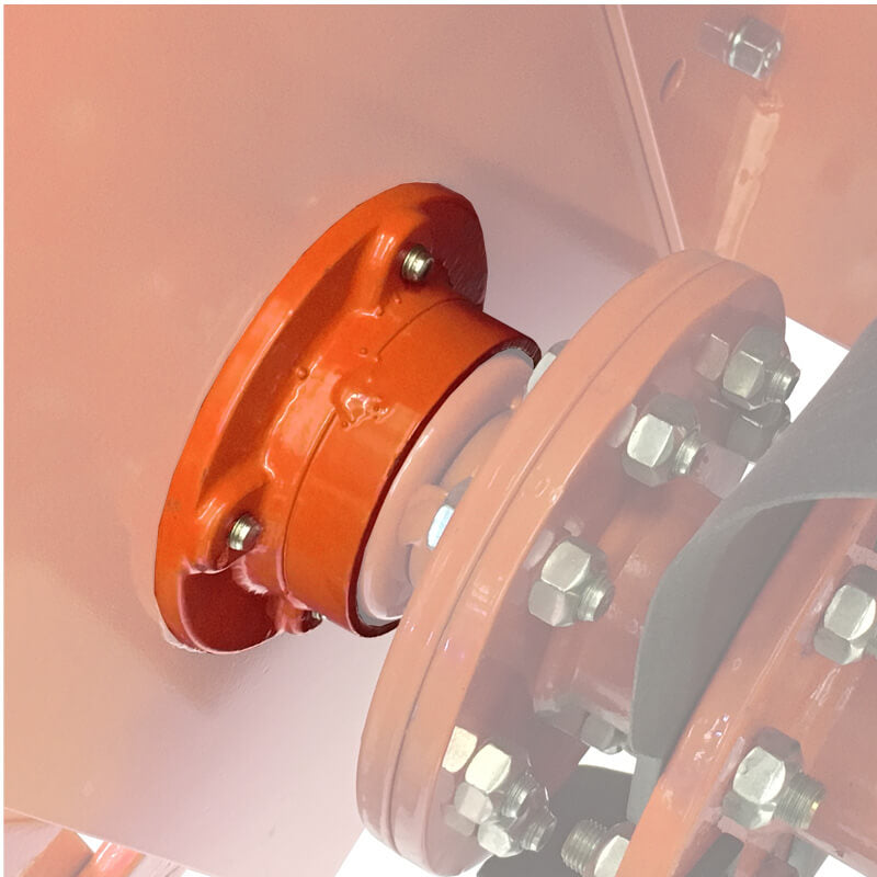 BEFCO T50 Rotary Tiller close-up, orange gear assembly with bolts and smooth wheels.