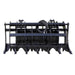 Clamshell Grapple for Skid Steer by Prime Attachments, black, front view with tines and hydraulic controls.