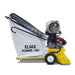 Elgee Power Vac propane vacuum cleaner, yellow and white, side view with hose and wheels..