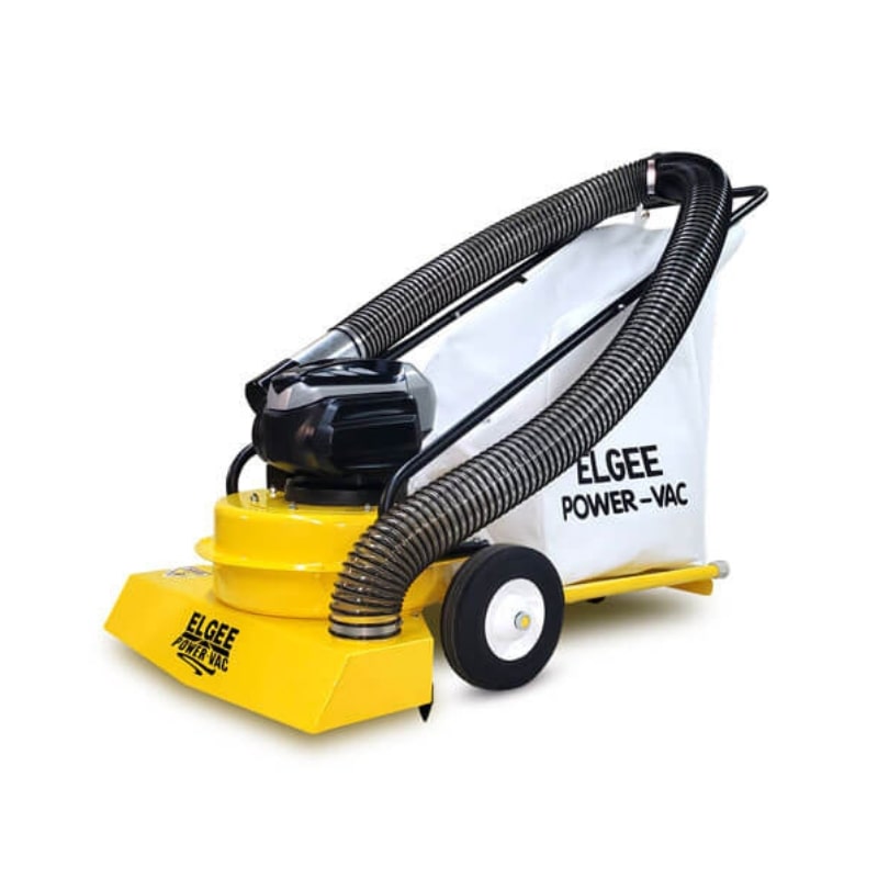 Elgee Power Vac lithium-ion vacuum cleaner, yellow with a flexible hose and wheels.
