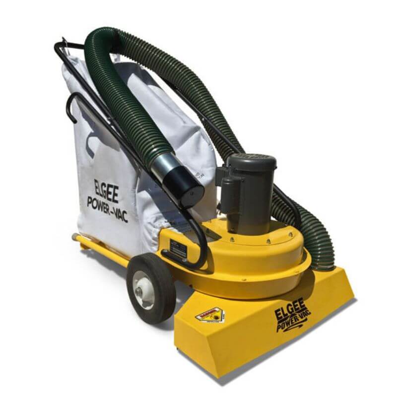 Elgee Power Vac electric vacuum cleaner in yellow, featuring a hose, bag, and wheels.