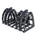 Prime Attachments Forestry Grapple for Skid Steer, angled view, sturdy black steel construction with serrated edges.