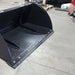 Glacier Attachments skid steer snow bucket, black, front view with robust curved edges.